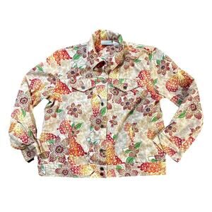 Alfred Dunner Petite 12P Jacket Floral Print 100% Cotton Button Front Casual
